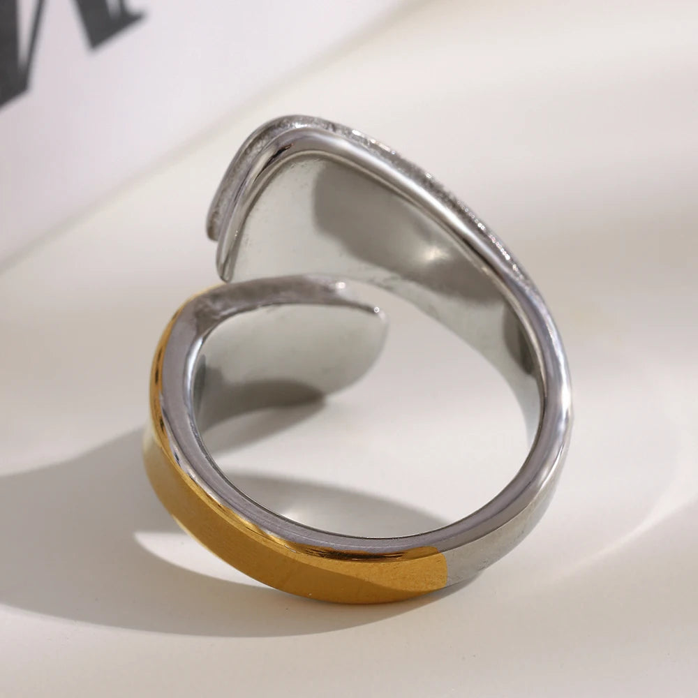 MamacitaSlay 316L Stainless Steel Two Tone Asymmetric Opening Ring Party Waterproof Jewelry Women's Unique Cool Creative Gift