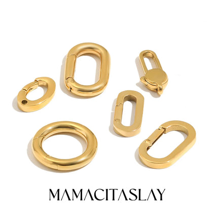 MamacitaSlay 316L Stainless Steel 18K Gold Plated Spring Ring Clasps Oval Carabiner Clasps Jewelry For DIY Bracelet Necklace