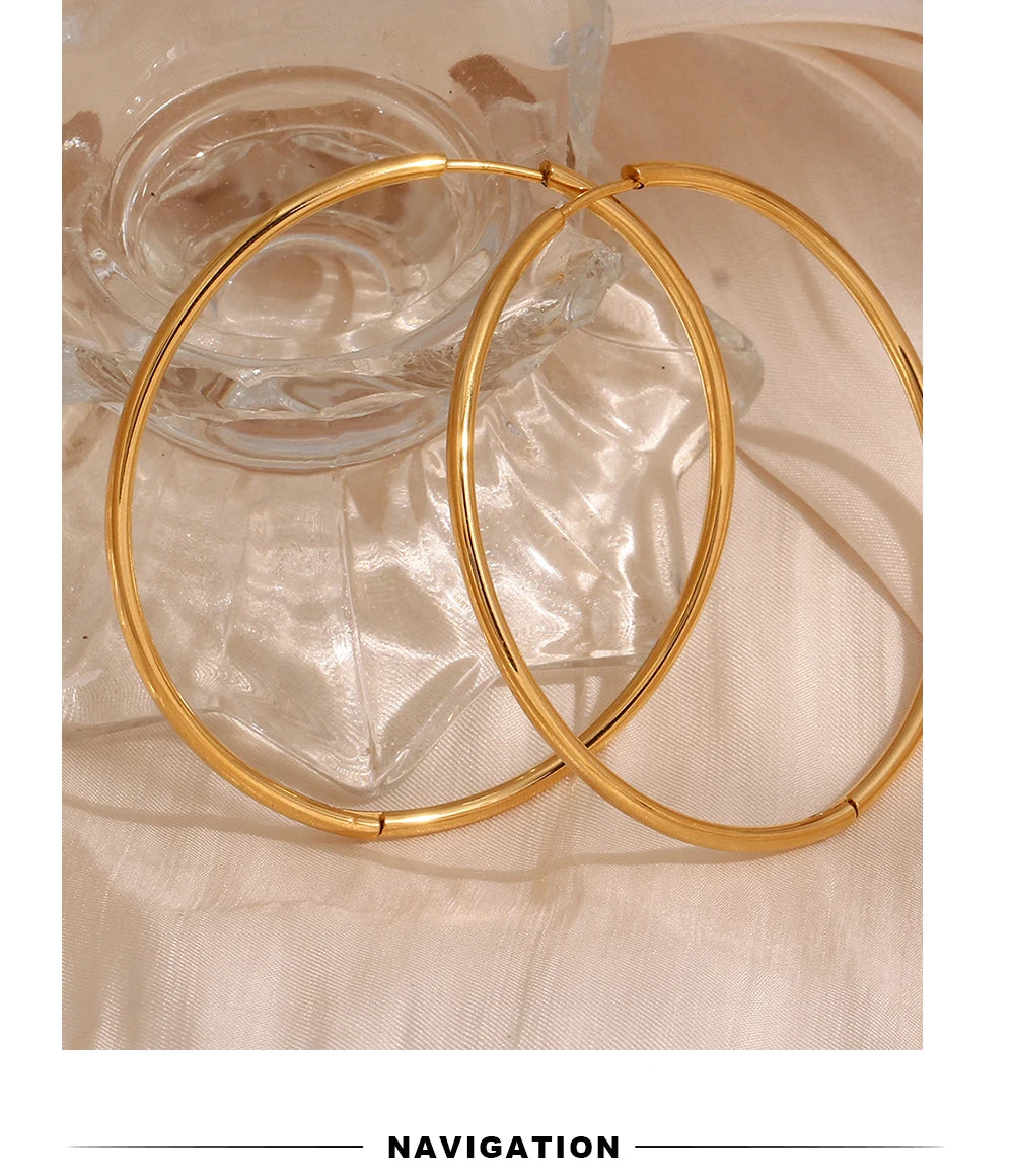 MamacitaSlay New Trend 316L Stainless Steel Jewelry For Women Circle 18K Gold Plated Earrings 6 Size Thin Hoop Earrings Gift