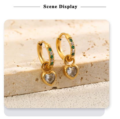 MamacitaSlay 316L Stainless Steel Heart Zircon Hoop Earrings 18K Gold Plated Waterproof Jewelry For Women Daily Party Retro Gift