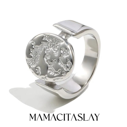 MamacitaSlay 316L Stainless Steel Mixed Color Planet Relief Oval Ring 18K Gold Plated Waterproof Jewelry Women's Unique Ring