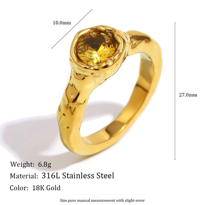 MamacitaSlay 316L Stainless Steel Zircon Irregular Ring 18K Gold Plated Waterproof Jewelry Women's Classic Ring High Quality