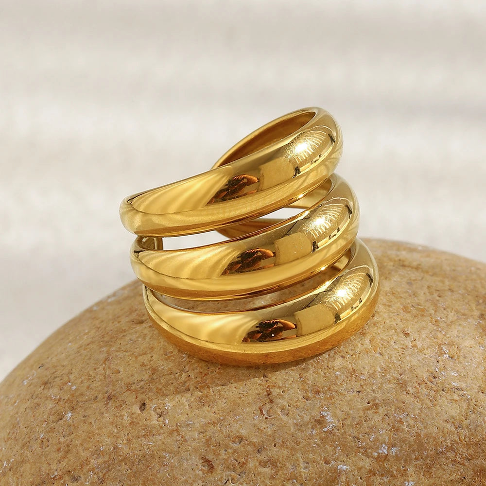 MamacitaSlay 316L Stainless Steel Multilayer Open Ring Party Waterproof 18K Gold Plated Jewelry Women's Charm Cool Ring Gift
