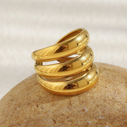 MamacitaSlay 316L Stainless Steel Multilayer Open Ring Party Waterproof 18K Gold Plated Jewelry Women's Charm Cool Ring Gift