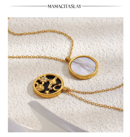 MamacitaSlay 316L Stainless Steel Shell Zircon Celestial Necklace Waterproof 18K Gold Plated Neck Jewelry Elegant Necklace Gifts