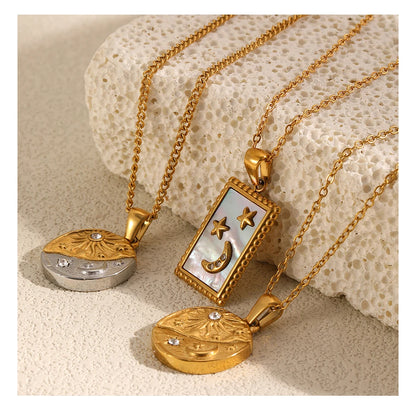 MamacitaSlay 316L Stainless Steel Zircon Celestial Sun Moon Star Pendant Necklace 18K Gold Plated Waterproof Jewelry For Women