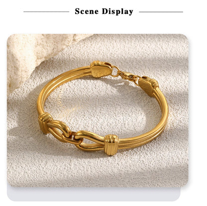 MamacitaSlay 316L Stainless Steel Interlocking Double Link Bangle 18K Gold Plated Waterproof Jewelry For Women Daily Bracelet