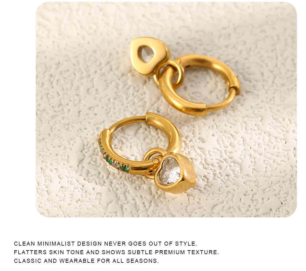 MamacitaSlay 316L Stainless Steel Heart Zircon Hoop Earrings 18K Gold Plated Waterproof Jewelry For Women Daily Party Retro Gift