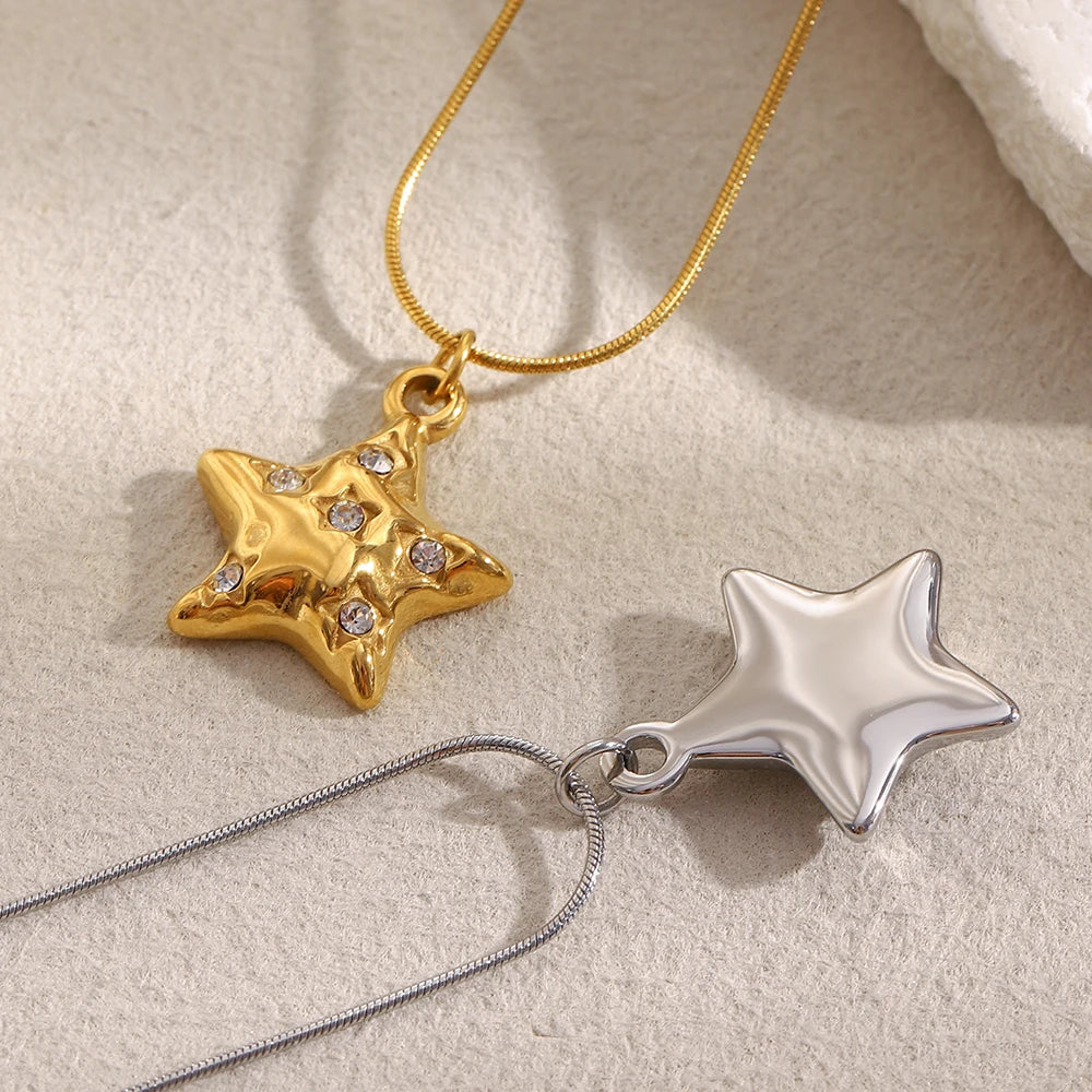 MamacitaSlay 316L Stainless Steel Zircon Star Pendant Necklace 18K Gold Plated Waterproof Jewelry Women's High Quality Necklace