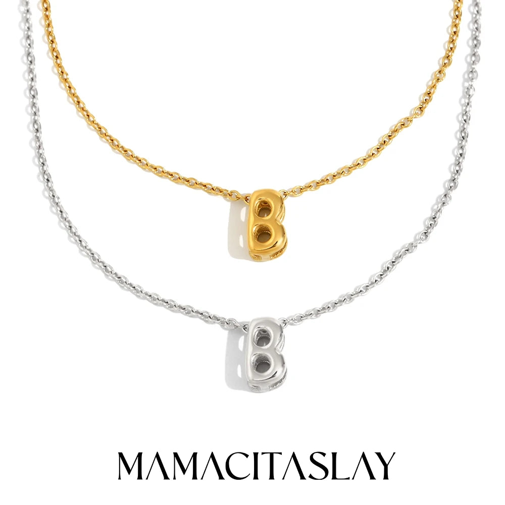 MamacitaSlay 316L Stainless Steel Letter Pendant Necklace Waterproof 18K Gold Plated Neck Jewelry Women's Minimalist Necklace