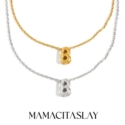 MamacitaSlay 316L Stainless Steel Letter Pendant Necklace Waterproof 18K Gold Plated Neck Jewelry Women's Minimalist Necklace