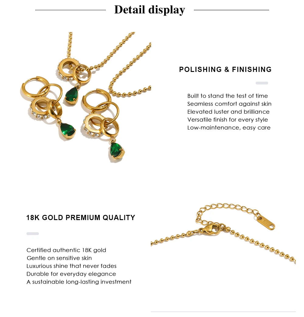 MamacitaSlay 316L Stainless Steel Interlocking Circle CZ Earring Bracelet Necklace 18K Gold Plated Waterproof Women Jewelry Set