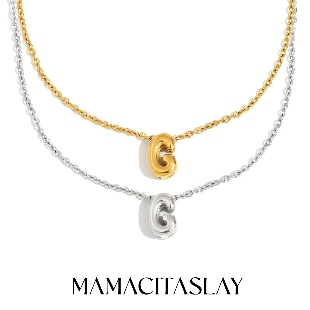 MamacitaSlay 316L Stainless Steel Letter Pendant Necklace Waterproof 18K Gold Plated Neck Jewelry Women's Minimalist Necklace