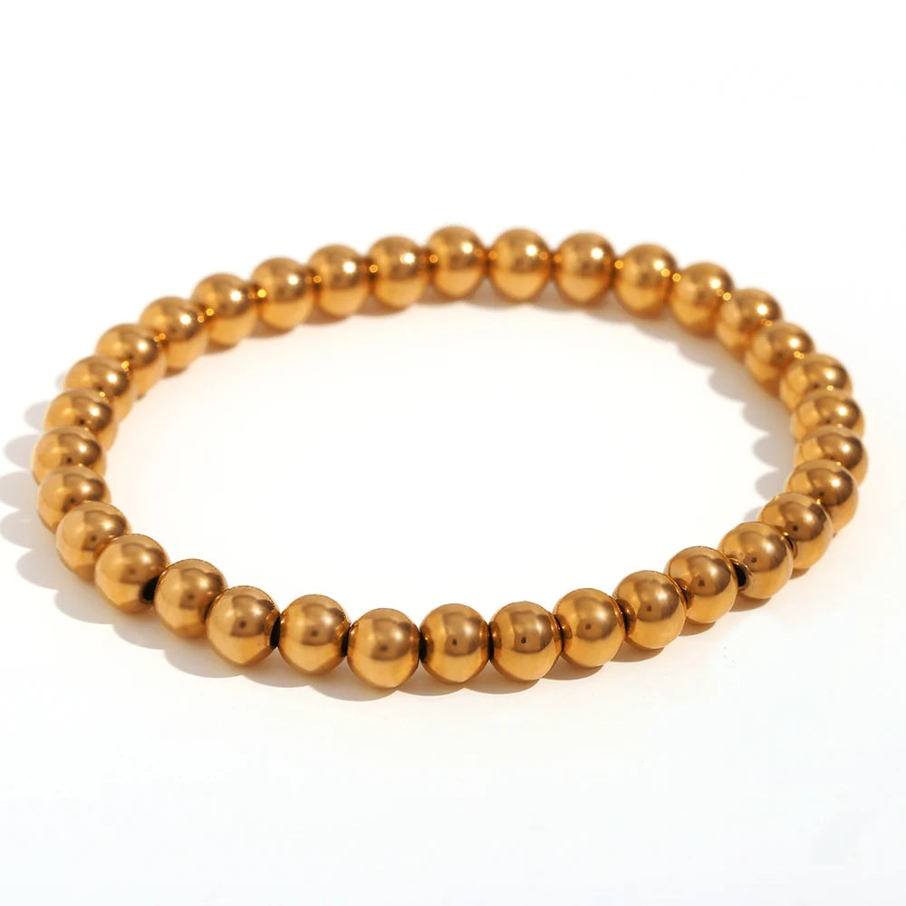 MamacitaSlay 316L Stainless Steel Elastic Bead Bracelet 18K Gold Plated Waterproof Wrist Jewelry High Quality Bracelet Gifts