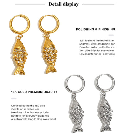 MamacitaSlay Wholesale Lucky Koi Drop Earrings Women Waterproof Gold Plated 316L Stainless Steel Women's Jewelry New In Earrings