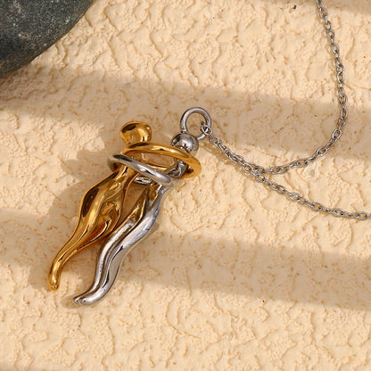MamacitaSlay 316L Stainless Steel Two Tone Hugging Couple Necklace 18K Gold Plated Waterproof Jewelry For Couple Romantic Gift