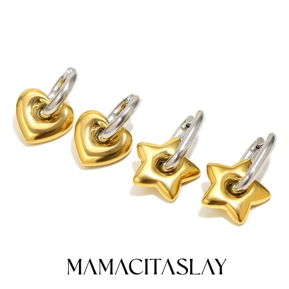 Mamacitaslay Mixed Color Star Heart Charm Hoop Earrings 316L Stainless Steel Waterproof Jewelry For Women Party Everyday Wear