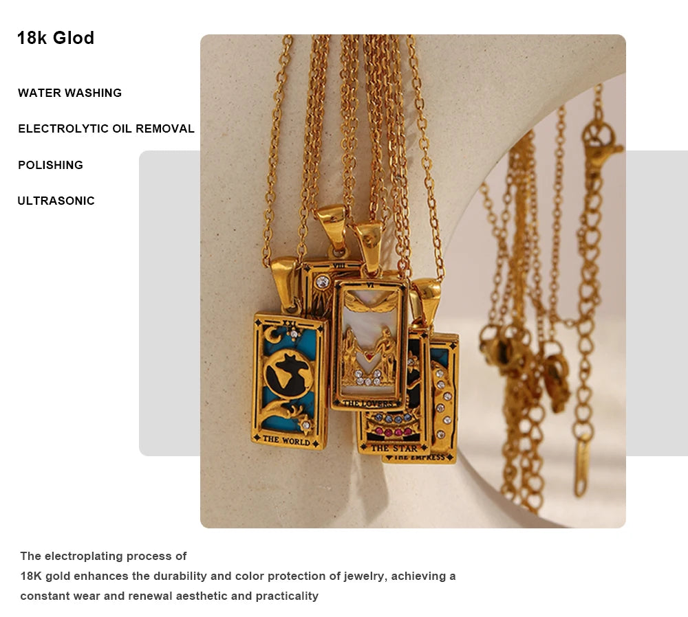 MamacitaSlay 316L Stainless Steel Zircon Tarot Necklace 18K Gold Plated Waterproof Jewelry Women's Creative Elegant Necklace