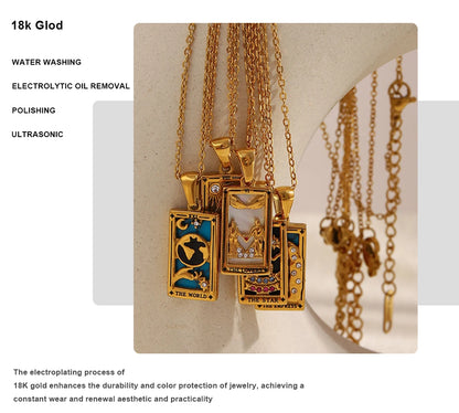 MamacitaSlay 316L Stainless Steel Zircon Tarot Necklace 18K Gold Plated Waterproof Jewelry Women's Creative Elegant Necklace