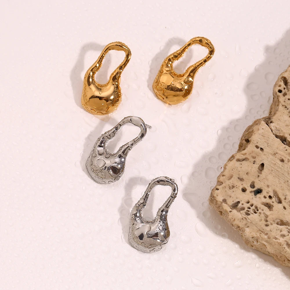 MamacitaSlay Newly design Irregular Pin gold plated earrings for women stainless steel jewelry Waterproof titanium earrings