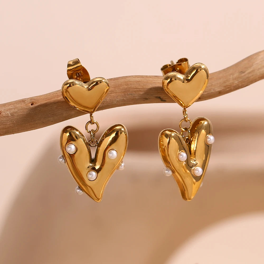 MamacitaSlay Elegant Imitation Pearl Heart Earrings 316L Stainless Steel Fashion Women Jewelry For Wedding Party Daily Wear