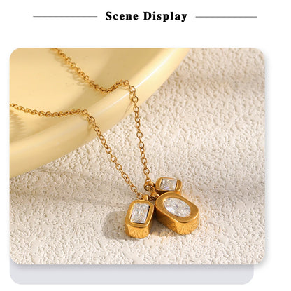 MamacitaSlay Elegant 316LStainless Steel Oval Rectangle Zircon Necklace 18K Gold Plated Waterproof Jewelry For Women Dainty Gift