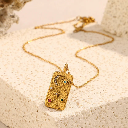 MamacitaSlay Unique 316L Stainless Steel Star Moon Evil Eye Zircon Necklace Ring 18K Gold Plated Waterproof Jewelry For Women