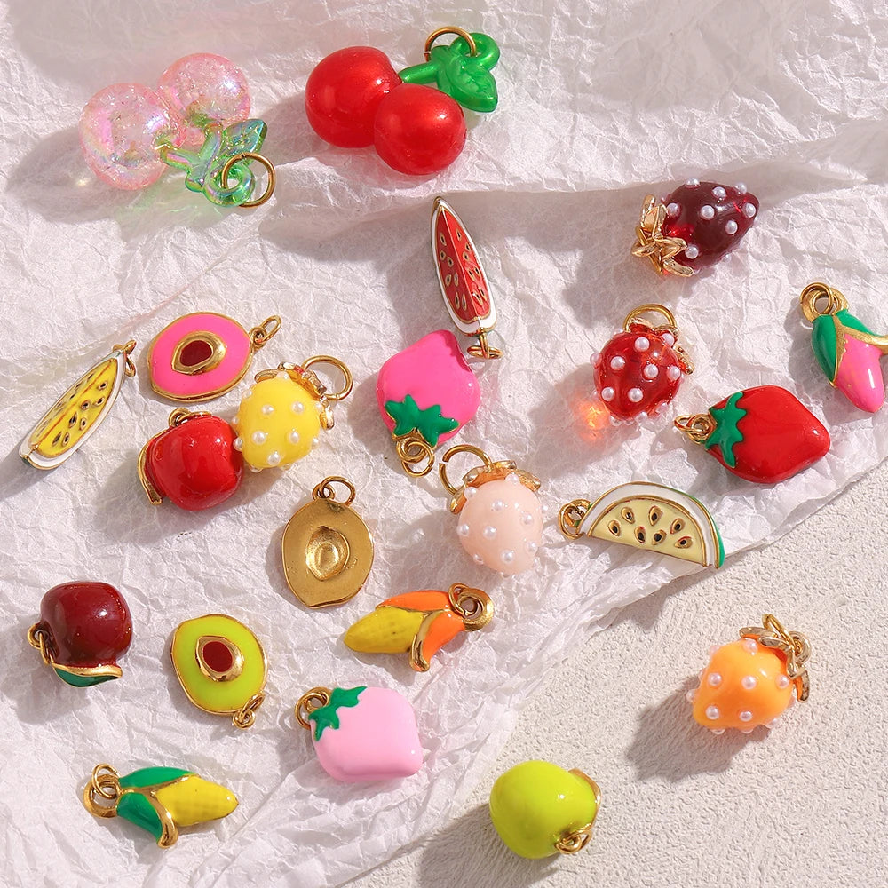 MamacitaSlay Stainless Steel Resin Tropical Fruit Charms Earrings Necklace Bracelet DIY Accessories Women's Waterproof Pendant