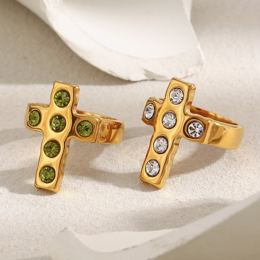 MamacitaSlay 316L Stainless Steel Zircon Cross Ring Party Waterproof Jewelry Women's High Quality Ring 2025 Classic Charm Gift