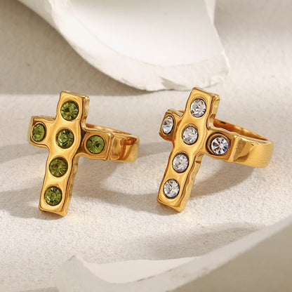 MamacitaSlay 316L Stainless Steel Zircon Cross Ring Party Waterproof Jewelry Women's High Quality Ring 2025 Classic Charm Gift