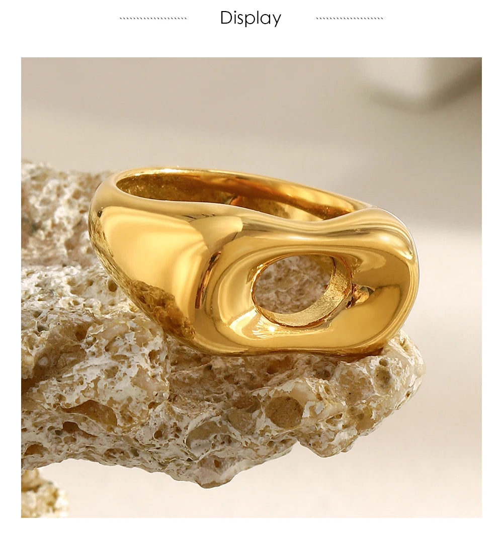 MamacitaSlay Minimalist 316L Stainless Steel Irregular Hollow Out Ring 18K Gold Plated Waterproof Jewelry For Women Daily Wear