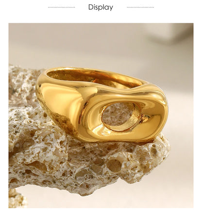 MamacitaSlay Minimalist 316L Stainless Steel Irregular Hollow Out Ring 18K Gold Plated Waterproof Jewelry For Women Daily Wear