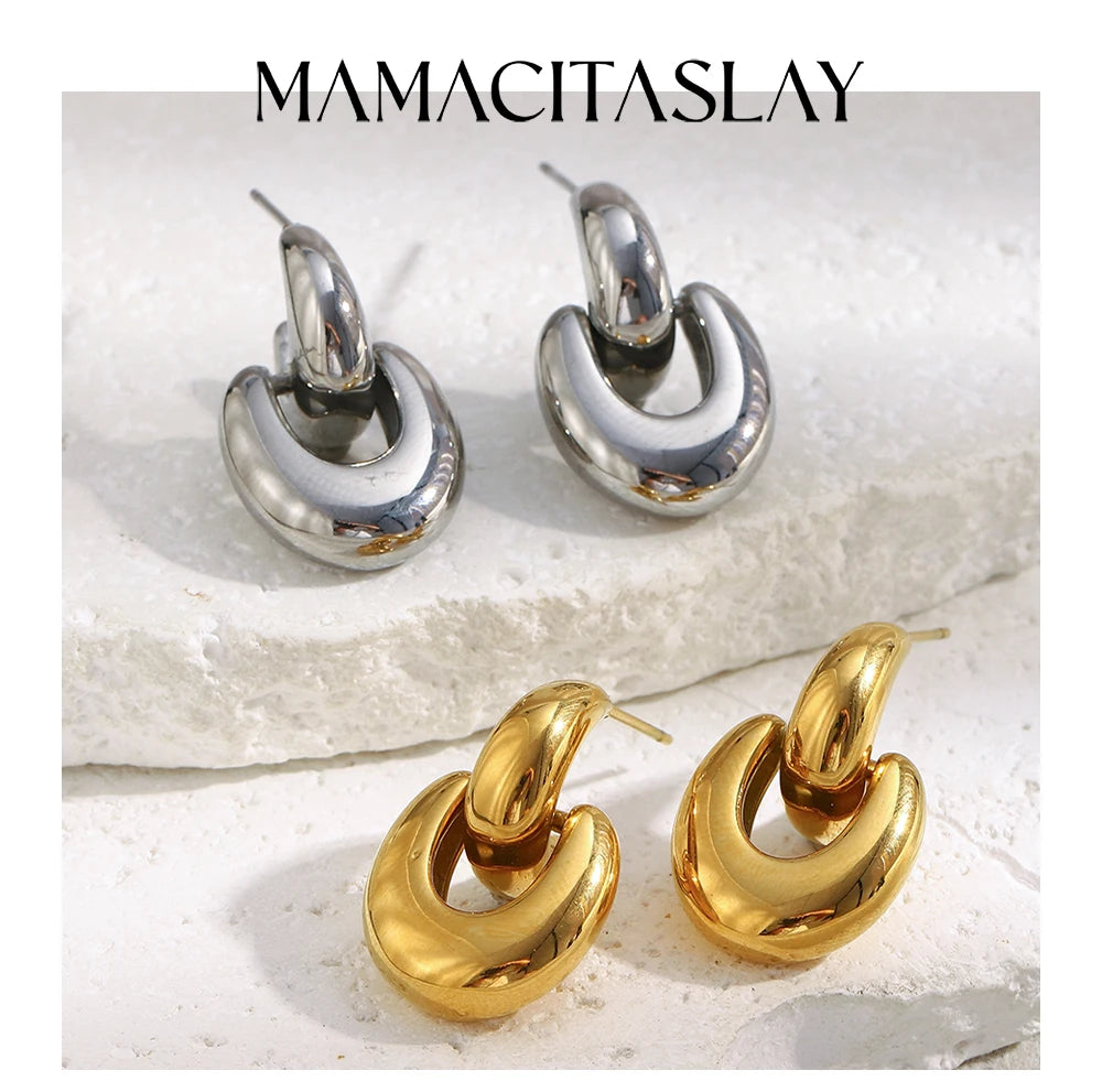 MamacitaSlay 316L Stainless Steel Geometric Earrings Waterproof 18K Gold Plated Jewelry Women's Minimalist Earrings Cute Gifts