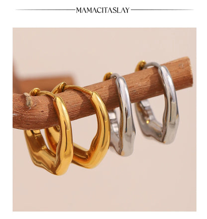 MamacitaSlay 316L Stainless Steel Double Color Irregular Hoop Earrings Party Waterproof Jewelry Women's 18K Gold Plated Earrings