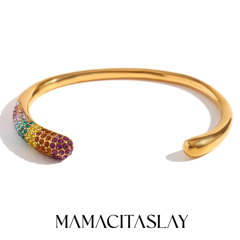 MamacitaSlay Stylish Imitation Pearl Color Water Droplets Snake Head Cuff Bracelets gold plated stainless steel jewelry women
