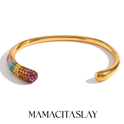 MamacitaSlay Stylish Imitation Pearl Color Water Droplets Snake Head Cuff Bracelets gold plated stainless steel jewelry women