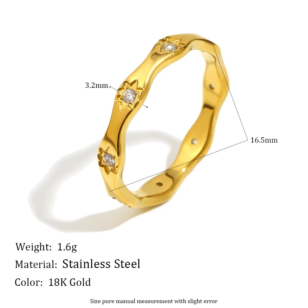 MamacitaSlay 316L Stainless Steel Zircon Star Ring 18K Gold Plated Waterproof Jewelry Women's Classic Ring High Quality Gift