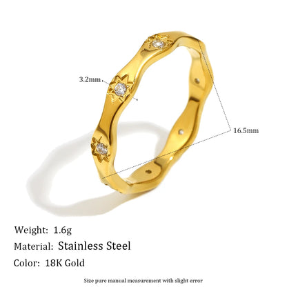 MamacitaSlay 316L Stainless Steel Zircon Star Ring 18K Gold Plated Waterproof Jewelry Women's Classic Ring High Quality Gift