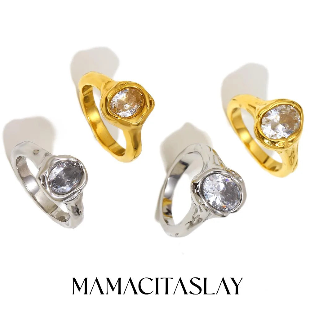 MamacitaSlay 316L Stainless Steel Zircon Irregular Ring 18K Gold Plated Waterproof Jewelry Women's Classic Ring High Quality