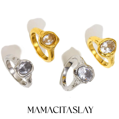 MamacitaSlay 316L Stainless Steel Zircon Irregular Ring 18K Gold Plated Waterproof Jewelry Women's Classic Ring High Quality