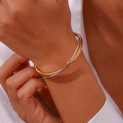 MamacitaSlay Women's Jewelry Double Layer Crossed Opening Bracelet High-end Women's Stainless Steel Gold Plated Bracelet