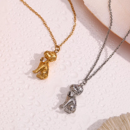 MamacitaSlay Cute Puppy Heart Zircon Pendant Necklace 2025 New Design Waterproof Neck Jewelry Women's Elegant Collarbone Chain