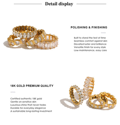 MamacitaSlay 316L Stainless Steel Heart Square Zircon Ring 18K Gold Plated Waterproof Stackable Statement Jewelry For Women Gift