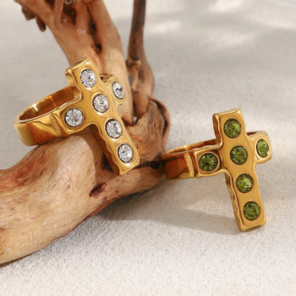 MamacitaSlay 316L Stainless Steel Zircon Cross Ring Party Waterproof Jewelry Women's High Quality Ring 2025 Classic Charm Gift