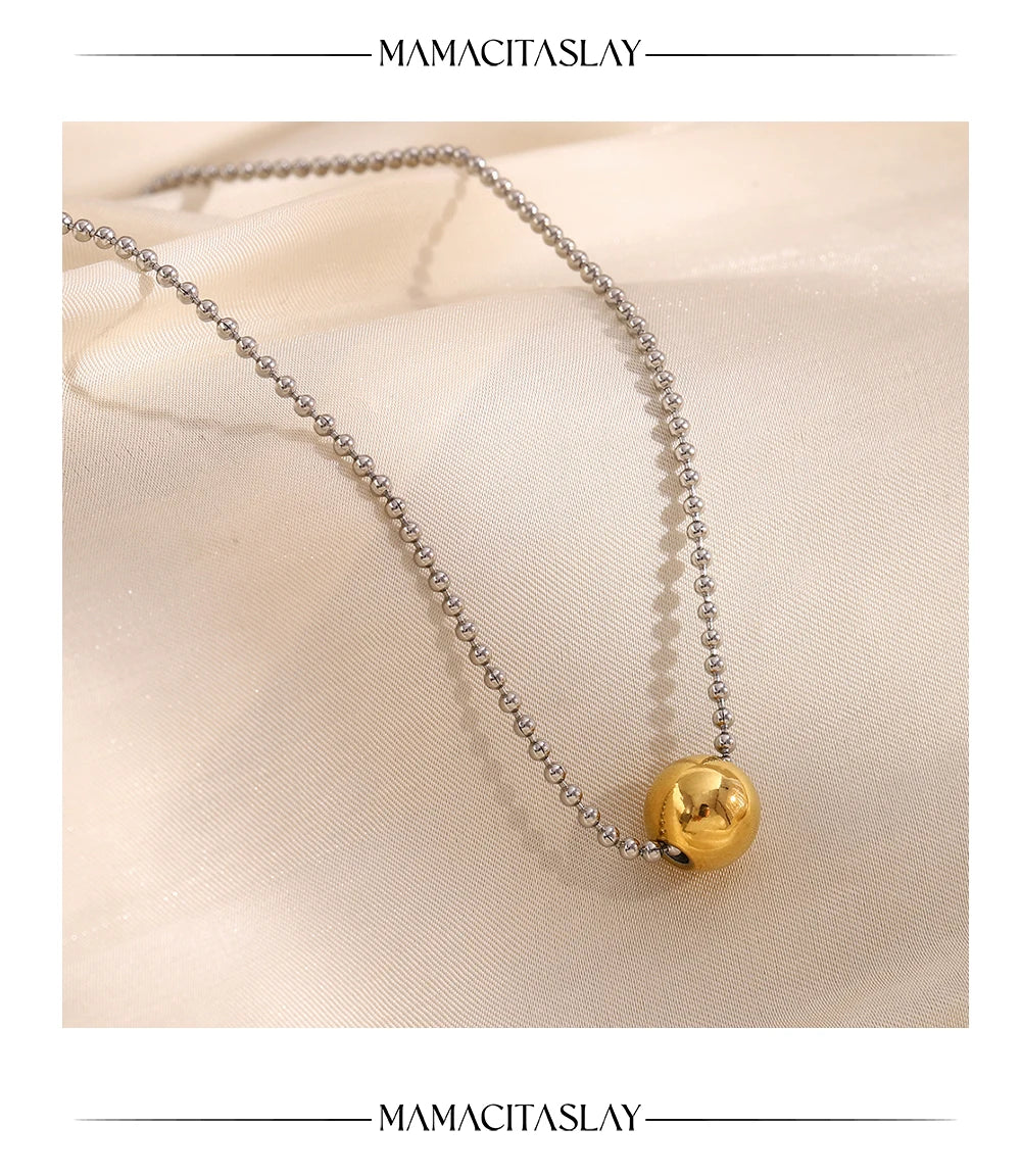 MamacitaSlay Unique 316L Stainless Steel Round Bead Chain Necklace Party Trend Waterproof Jewelry For Women's Neck Jewelry Gift