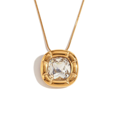 MamacitaSlay 18K Gold Plated Stainless Steel Rounded Square Zircon Necklace Earring Ring Women's Fashionable Waterproof Jewelry