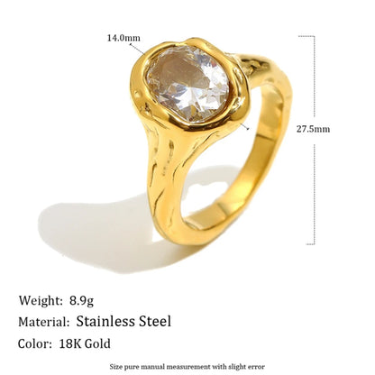 MamacitaSlay 316L Stainless Steel CZ Solitaire Stackable Ring 18K Gold Plated Waterproof Jewelry For Women Elegant Daily Wear