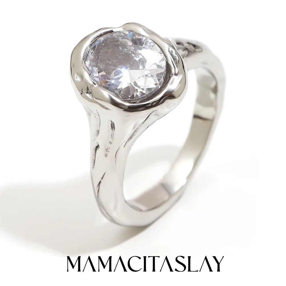 MamacitaSlay 316L Stainless Steel Zircon Irregular Ring 18K Gold Plated Waterproof Jewelry Women's Classic Ring High Quality