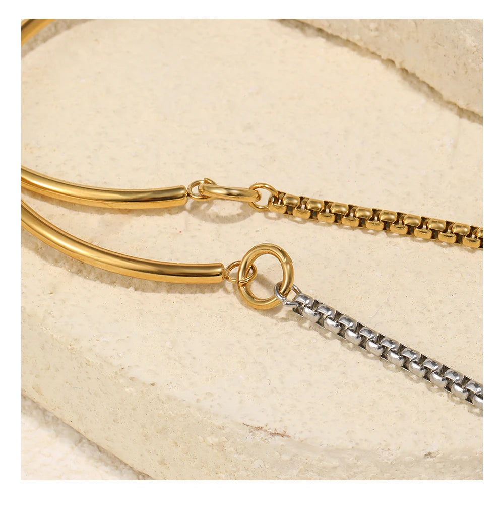 MamacitaSlay 316L Stainless Steel Mixed Color Asymmetric Bracelet 18K Gold Plated Waterproof Wrist Jewelry Women's Bracelet Gift