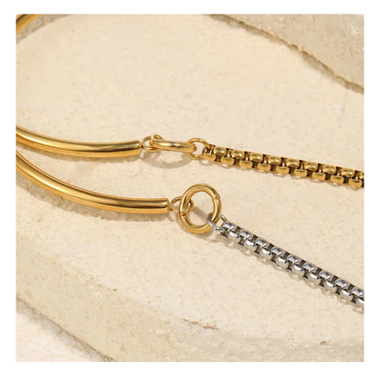 MamacitaSlay 316L Stainless Steel Mixed Color Asymmetric Bracelet 18K Gold Plated Waterproof Wrist Jewelry Women's Bracelet Gift